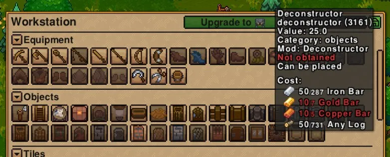 The Deconstructor in the workstation menu.