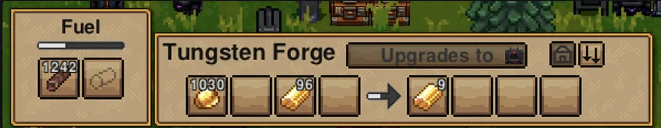 The Tungsten Forge crafting interface.