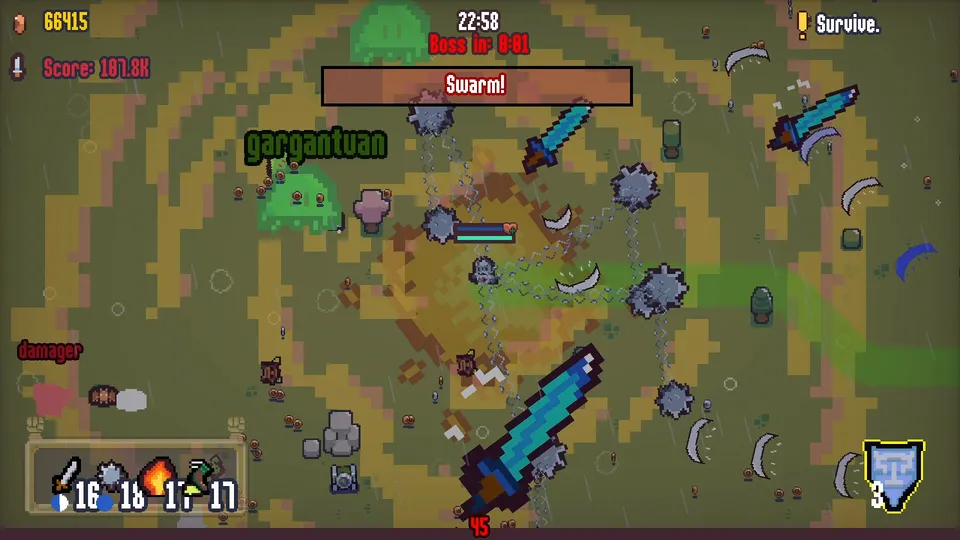 Surviving an enemy swarm.