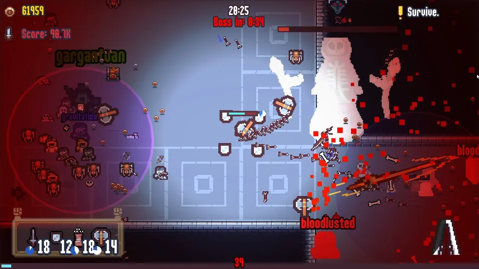 Combat and weapon effects in a dungeon.