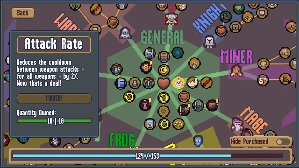 Permanent upgrades in the skill tree.