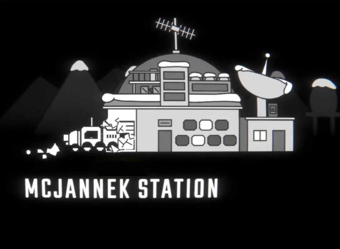 McJannek Station Workshop preview showing a snow-covered research station and satellite dish.