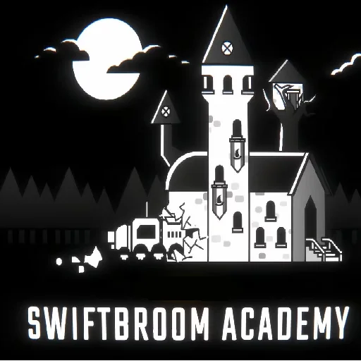 Swiftbroom Academy Workshop preview showing a moonlit tower and the academy name.