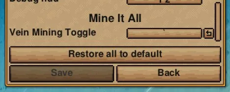 The vein-mining toggle in mod settings.