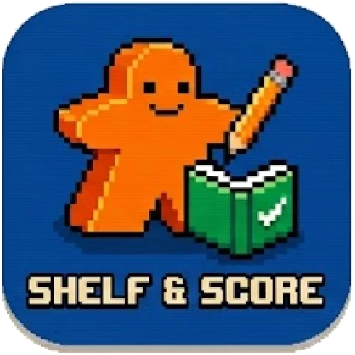 Shelf & Score icon showing an orange meeple with a pencil and a green scorebook.